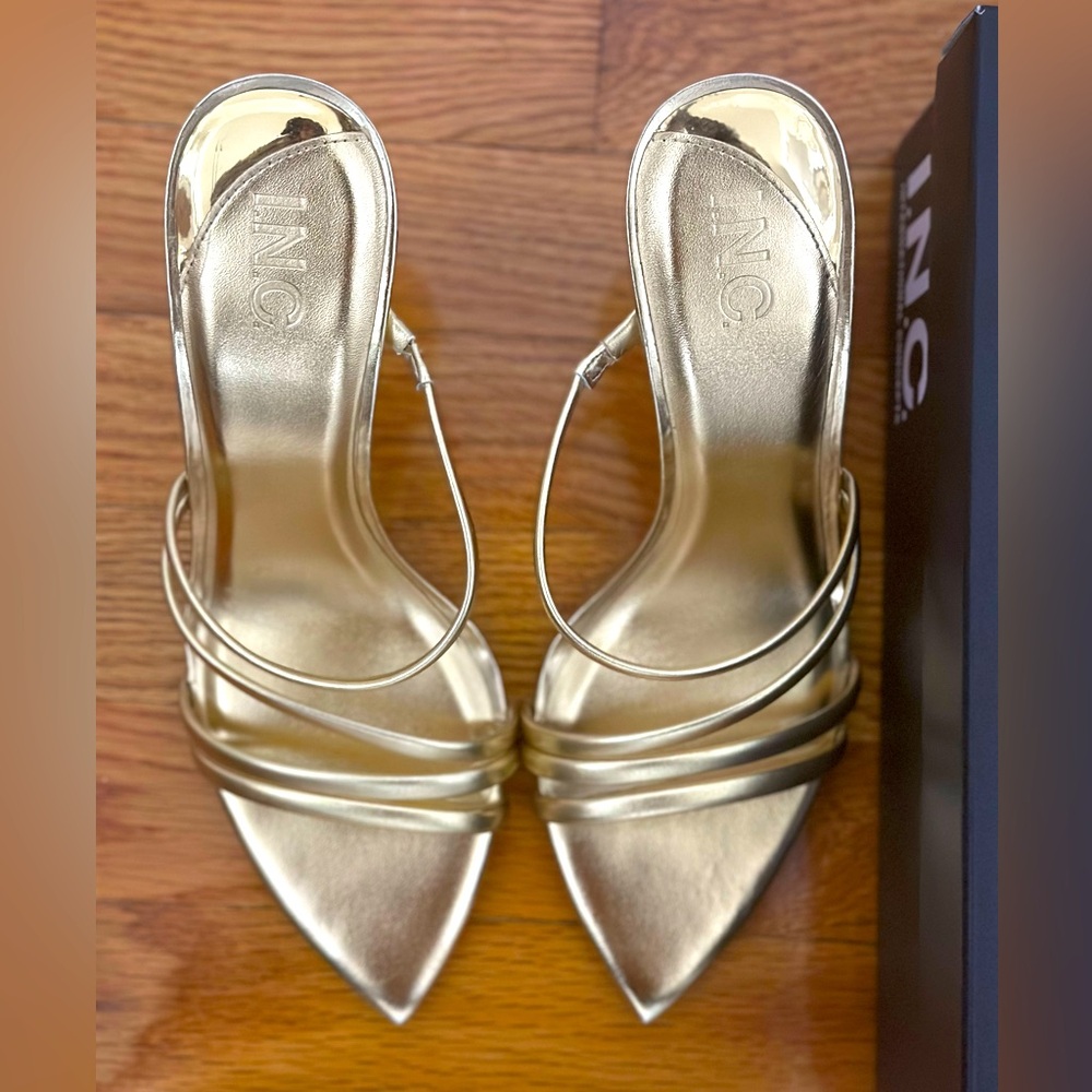 Larminap Gold Metal INC Mule Heeled Sandals